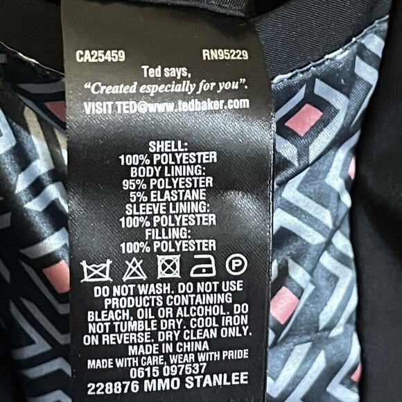 Ted Baker London Black Quilted Winter Jacket Sz 1 Sz 2-4 XS/S - Picture 7 of 7